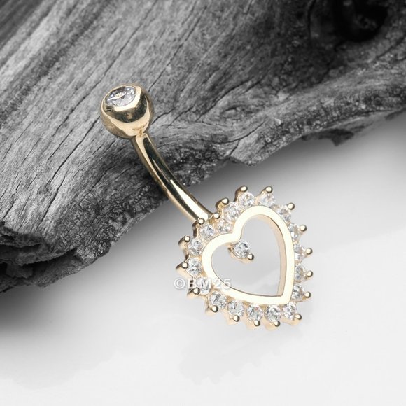 14 Karat Gold Brilliant Sparkle Multi-Gem Heart Belly Button Ring - Picture 1 of 2
